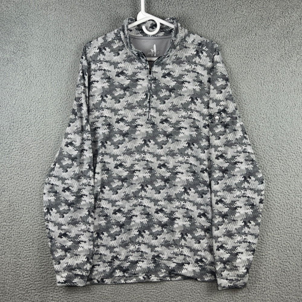 Johnnie-O Lando Mens XL Quarter Zip Pullover Black White Camo Golf JMKO3360
